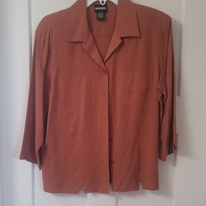 Vintage NOTATIONS 100%silk, 3/4 Sleeve, Burnt Orange, Size L